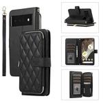 For Google Pixel 6 Pro Rhombic Full Zipper Wallet Leather Phone Case(Black)