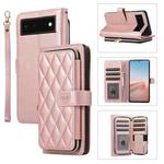 For Google Pixel 6 Rhombic Full Zipper Wallet Leather Phone Case(Rose Gold)