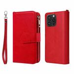 For iPhone 16 Pro Max Solid Color 2 in 1 Zipper Shockproof Phone Case(Red)