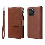 For iPhone 16 Pro Max Solid Color 2 in 1 Zipper Shockproof Phone Case(Brown)