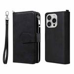 For iPhone 16 Pro Solid Color 2 in 1 Zipper Shockproof Phone Case(Black)