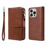 For iPhone 16 Pro Solid Color 2 in 1 Zipper Shockproof Phone Case(Brown)