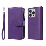 For iPhone 16 Pro Solid Color 2 in 1 Zipper Shockproof Phone Case(Purple)