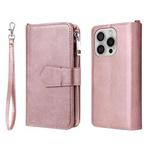 For iPhone 16 Pro Solid Color 2 in 1 Zipper Shockproof Phone Case(Rose Gold)