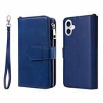 For iPhone 16 Plus Solid Color 2 in 1 Zipper Shockproof Phone Case(Blue)