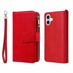 For iPhone 16 Plus Solid Color 2 in 1 Zipper Shockproof Phone Case(Red)