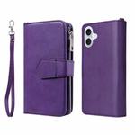 For iPhone 16 Plus Solid Color 2 in 1 Zipper Shockproof Phone Case(Purple)