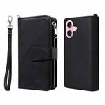 For iPhone 16 Solid Color 2 in 1 Zipper Shockproof Phone Case(Black)