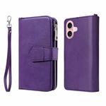 For iPhone 16 Solid Color 2 in 1 Zipper Shockproof Phone Case(Purple)