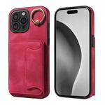 For iPhone 16 Pro Max Skin Feel Card Bag Phone Case with Ring Buckle(Red)