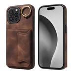 For iPhone 16 Pro Max Skin Feel Card Bag Phone Case with Ring Buckle(Brown)