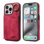 For iPhone 16 Pro Skin Feel Card Bag Phone Case with Ring Buckle(Red)