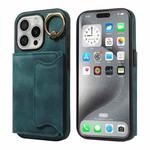 For iPhone 16 Pro Skin Feel Card Bag Phone Case with Ring Buckle(Green)