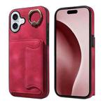 For iPhone 16 Plus Skin Feel Card Bag Phone Case with Ring Buckle(Red)