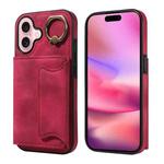 For iPhone 16 Skin Feel Card Bag Phone Case with Ring Buckle(Red)