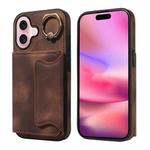 For iPhone 16 Skin Feel Card Bag Phone Case with Ring Buckle(Brown)