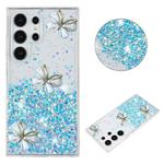 For Samsung Galaxy S23 Ultra 5G Luminous Starry Sky Glitter Butterfly TPU Phone Case(Blue)