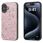 For iPhone 16 Black Frame Glitter Shockproof Phone Case(Gold Pink)