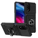 For TCL 50 SE 4G TPU Hybrid PC Shockproof Card Phone Case with Metal Ring Holder(Black)