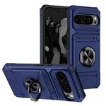 For Google Pixel 9 Pro XL TPU Hybrid PC Shockproof Card Phone Case with Metal Ring Holder(Blue)