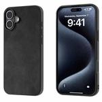 For iPhone 16 Plus Black Frame Two-color Calf Texture PU Phone Case(Black)