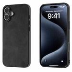 For iPhone 16 Black Frame Two-color Calf Texture PU Phone Case(Black)