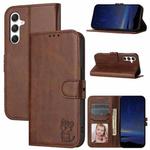 For Samsung Galaxy S24 FE 5G Embossed Happy Cat Pattern Flip Leather Phone Case(Brown)