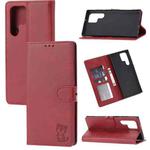 For Samsung Galaxy S25 Ultra 5G Embossed Happy Cat Pattern Flip Leather Phone Case(Red)