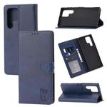 For Samsung Galaxy S25 Ultra 5G Embossed Happy Cat Pattern Flip Leather Phone Case(Blue)