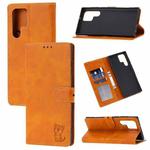 For Samsung Galaxy S25 Ultra 5G Embossed Happy Cat Pattern Flip Leather Phone Case(Yellow)