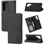 For Samsung Galaxy S25 Ultra 5G Embossed Happy Cat Pattern Flip Leather Phone Case(Black)