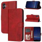 For Samsung Galaxy A06 4G Global Embossed Happy Cat Pattern Flip Leather Phone Case(Red)