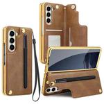 For Samsung Galaxy Z Fold7 VIETAO Film Integrated Folding Holder Flip PU Phone Case(Brown)