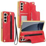 For Samsung Galaxy Z Fold7 VIETAO Film Integrated Folding Holder Flip PU Phone Case(Red)