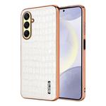 For Samsung Galaxy A17 4G / 5G AZNS Electroplated Frame Crocodile Texture Full Coverage Phone Case(White)