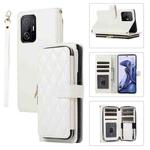 For Xiaomi Mi 11T / 11T Pro Rhombic Full Zipper Wallet Leather Phone Case(White)