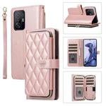 For Xiaomi Mi 11T / 11T Pro Rhombic Full Zipper Wallet Leather Phone Case(Rose Gold)