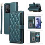 For Xiaomi Mi 11T / 11T Pro Rhombic Full Zipper Wallet Leather Phone Case(Green)