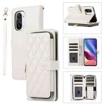 For Xiaomi Poco F3 Rhombic Full Zipper Wallet Leather Phone Case(White)