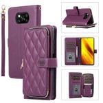 For Xiaomi Poco X3 NFC Rhombic Full Zipper Wallet Leather Phone Case(Deep Purple)