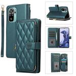 For Redmi Note 10 / 10S Rhombic Full Zipper Wallet Leather Phone Case(Green)