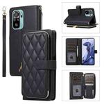 For Redmi Note 10 / 10S Rhombic Full Zipper Wallet Leather Phone Case(Black)