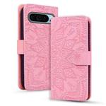 For Google Pixel 9 / 9 Pro Mandala Embossed Dual-Fold Calf Leather Phone Case(Pink)