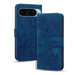 For Google Pixel 9 / 9 Pro Cartoon Sakura Cat Embossed Leather Phone Case(Blue)