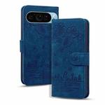 For Google Pixel 9 Pro XL Cartoon Sakura Cat Embossed Leather Phone Case(Blue)