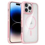 For iPhone 14 Pro Max Breathable Skin Feel Transparent MagSafe Magnetic Phone Case(Pink)