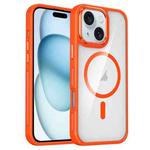 For iPhone 15 Breathable Skin Feel Transparent MagSafe Magnetic Phone Case(Orange)