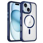 For iPhone 15 Breathable Skin Feel Transparent MagSafe Magnetic Phone Case(Dark Blue)