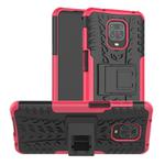 For Xiaomi Redmi Note 9S / 9 Pro / 9 Pro Max Tire Texture Shockproof TPU + PC Protective Case with Holder(Rose Red)