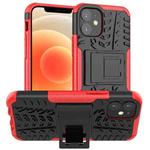 For iPhone 12 mini Tire Texture Shockproof TPU + PC Protective Case with Holder(Red)
